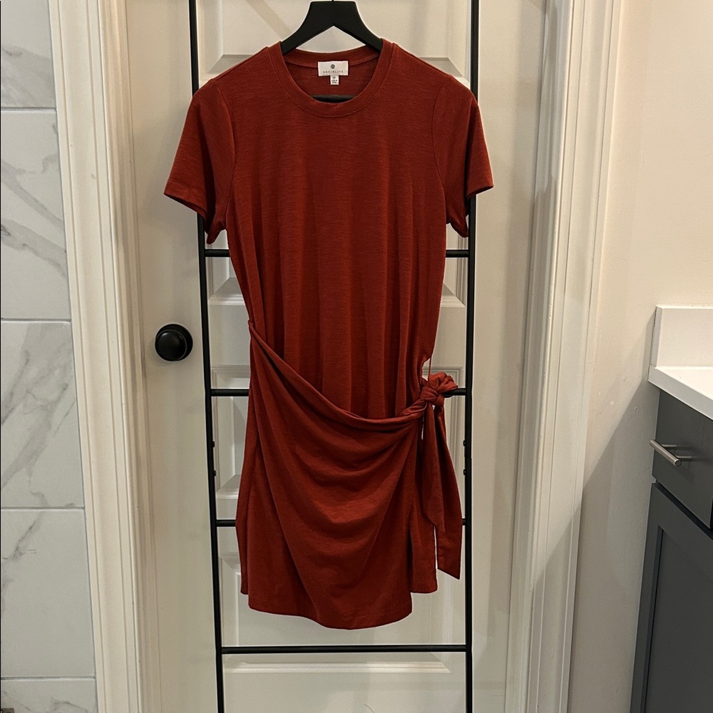 Socialite Rust Short Sleeve Faux-wrap Dress
